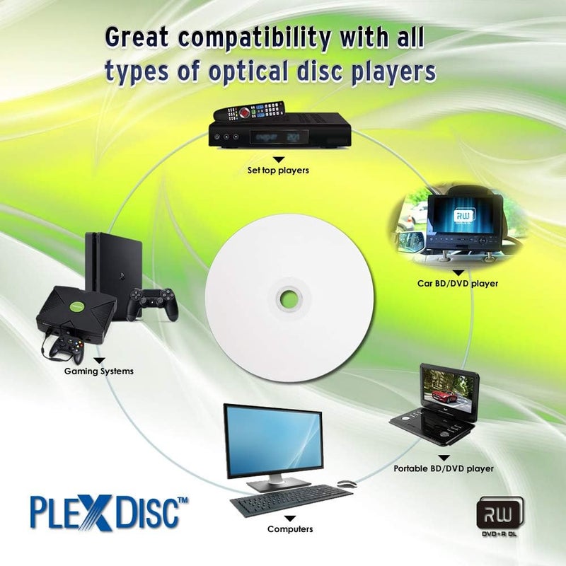 PlexDisc Water Resistant Glossy White Inkjet Printable DVD+R DL 8X 8.7GB, 50 Disc Spindle (Model: 608-C04) - Image 3